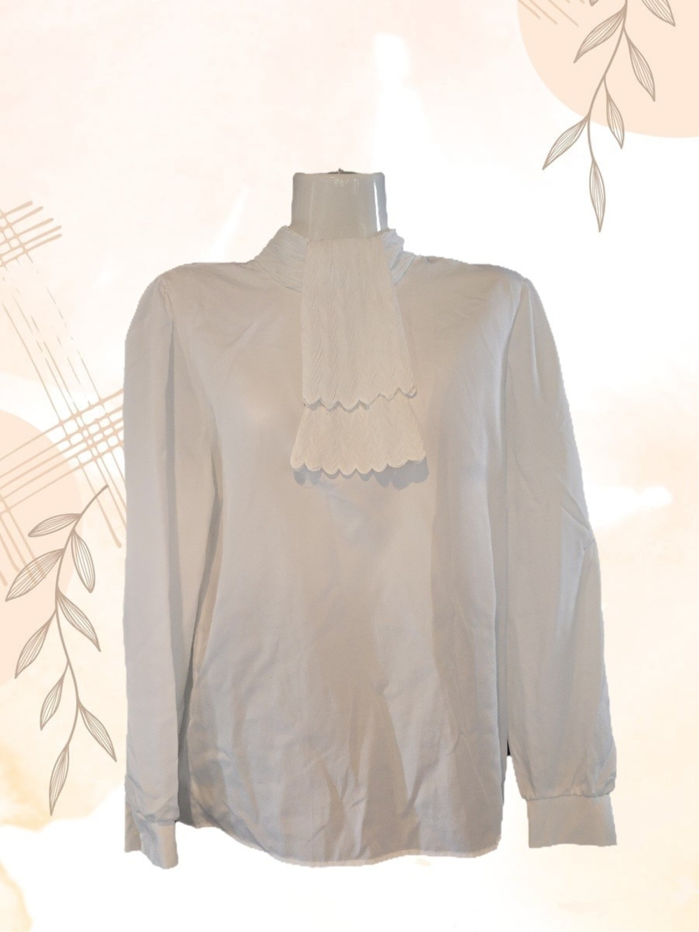 Vintage White Ruffled Scarf Neck Blouse – Rhoda Lee – Size 10